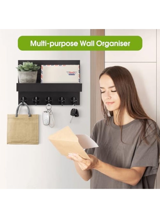Hayat Comfort Wall Mount Key Holder, Entryway Shelf, Mail Organizer & Large Hooks for Bags, Coats, Umbrellas, Paulownia Wood Key Rack with Mounting Hardware (25×17×10 cm) - Image 4