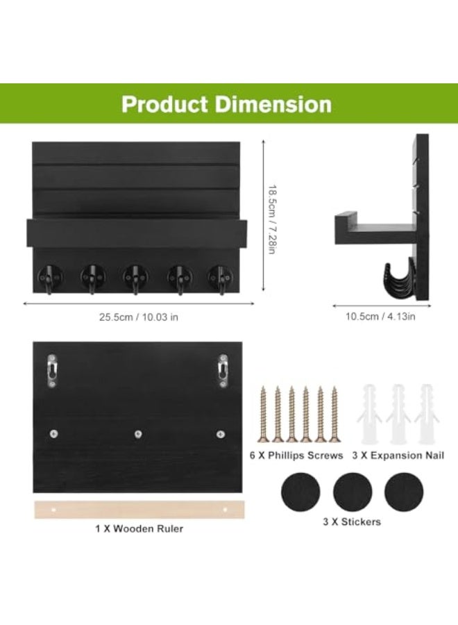 Hayat Comfort Wall Mount Key Holder, Entryway Shelf, Mail Organizer & Large Hooks for Bags, Coats, Umbrellas, Paulownia Wood Key Rack with Mounting Hardware (25×17×10 cm) - Image 3