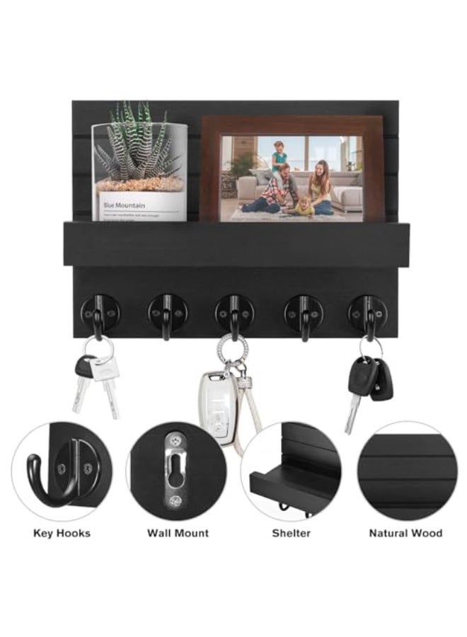 Hayat Comfort Wall Mount Key Holder, Entryway Shelf, Mail Organizer & Large Hooks for Bags, Coats, Umbrellas, Paulownia Wood Key Rack with Mounting Hardware (25×17×10 cm) - Image 5