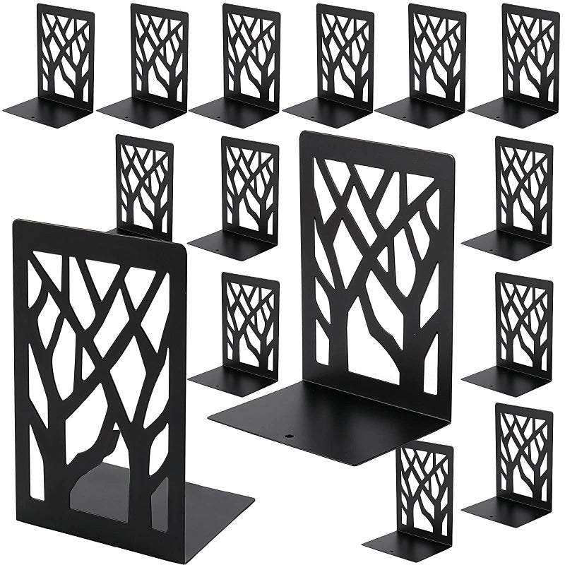 HAKZEON 16 Pack 8 Pairs 47 x 34 x 7 Inches Book Ends Metal Bookends with NonSlip Pads Black Book Ends for Shelves Decorative Bookends Supports