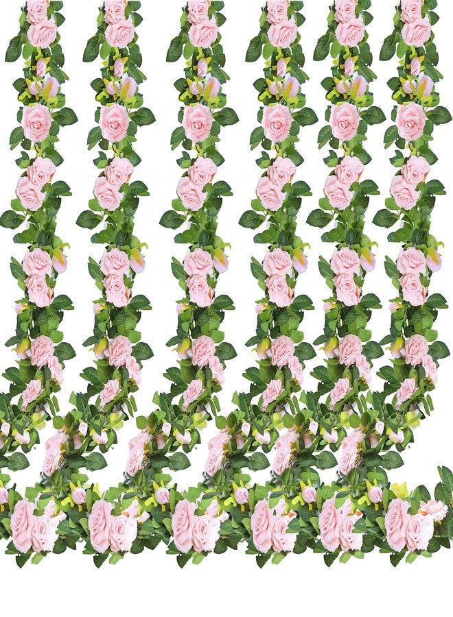 Sggvecsy 6Pcs 15.5Ft Artificial Rose Vine Fake Flower Garland Floral Garland Faux Silk Hanging Vine Rose Ivy Vines for Wedding Arch Party Wall Garden Ceremony Background Outdoor Decor (Pink) - Image 1