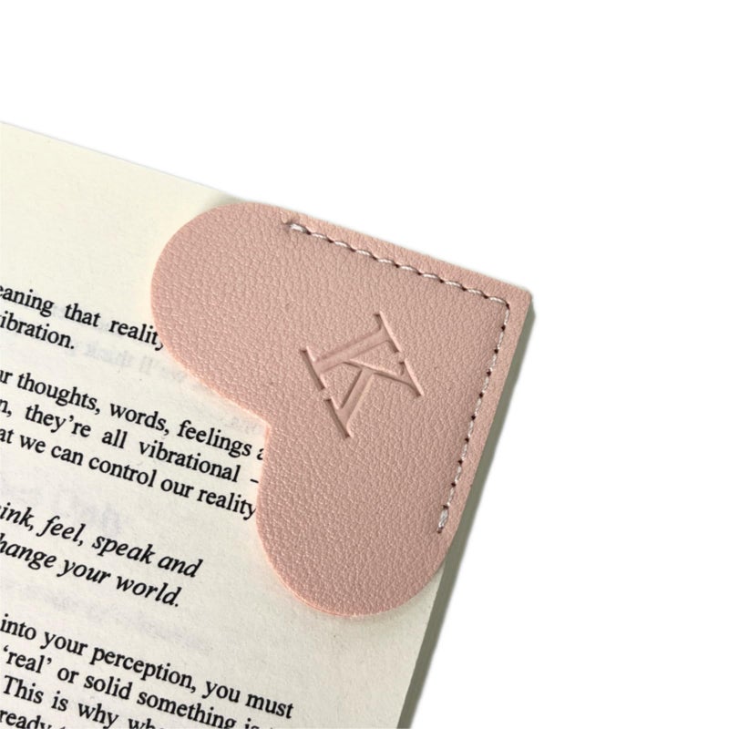 Wayzton Personalized Leather Book Marks, Heart Bookmark, Unique Cute Handmade Letter Bookmarks Accessories for Reading Women, Teacher, Student, Book Lovers Book Mark Gifts (Pink, K) - Image 1