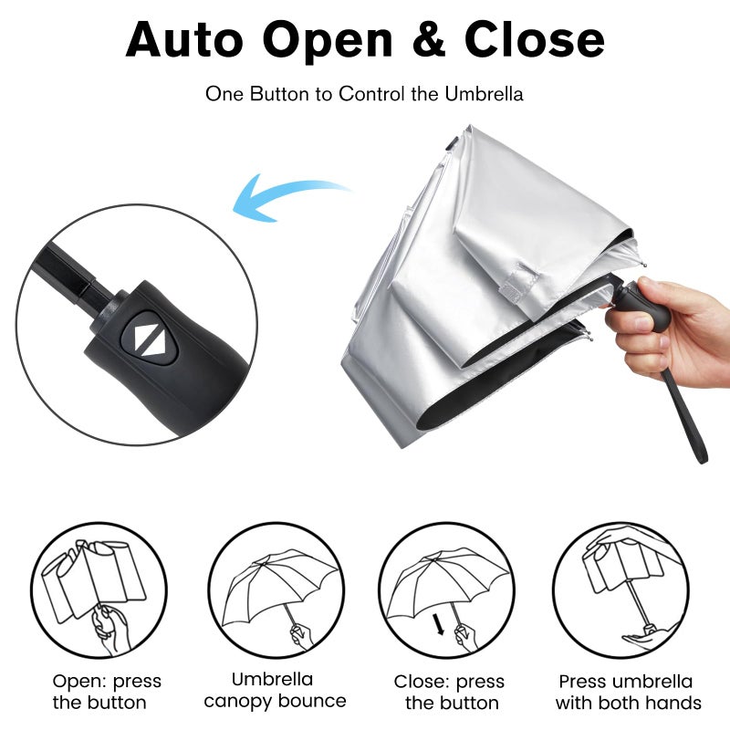 G4Free Mini Ultralight Umbrella UPF 50+ UV Protection Compact Lightweight Travel Umbrella Super Slim Small Portable Automatic Open and Close,40 Inch(Silver/Black) - Image 5