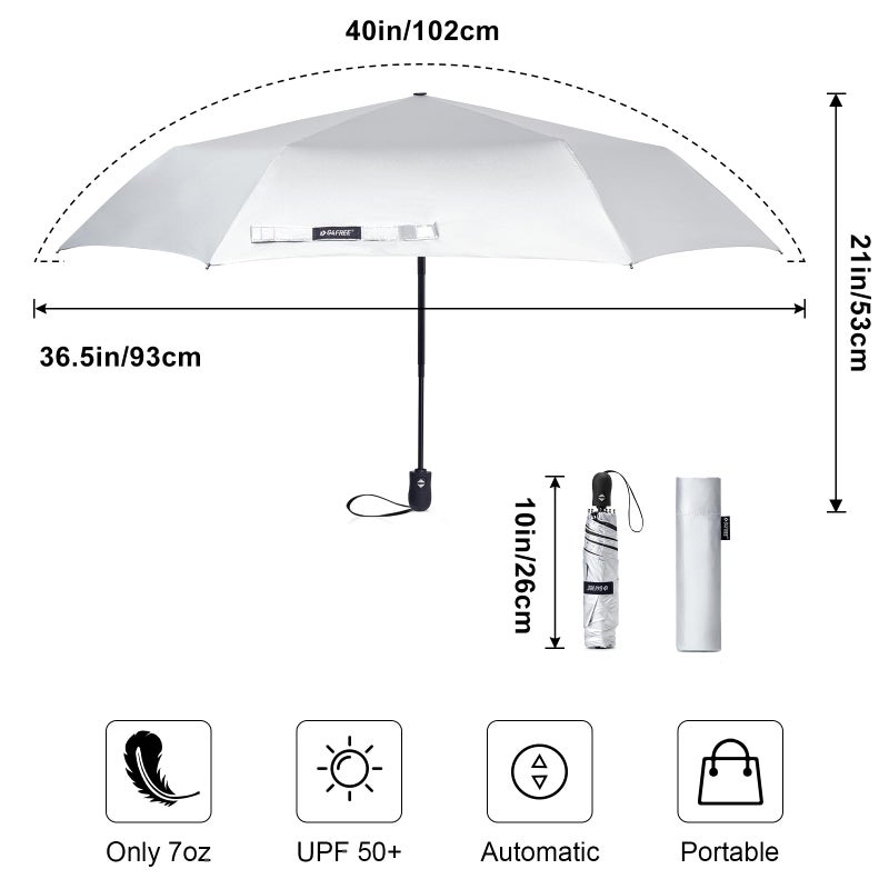 G4Free Mini Ultralight Umbrella UPF 50+ UV Protection Compact Lightweight Travel Umbrella Super Slim Small Portable Automatic Open and Close,40 Inch(Silver/Black) - Image 3