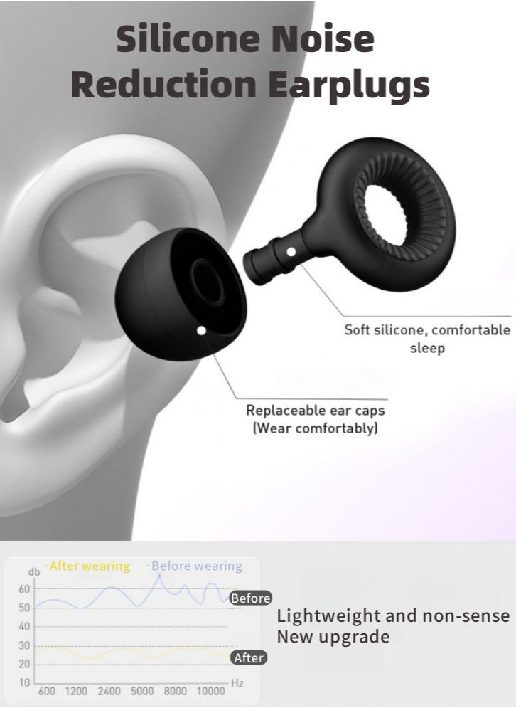 Lullaxx Loop Earplugs for Sleeping, Soft Reusable Hearing Protection in Silicone Ear Plugs with 8 Ear Tips in XS/S/M/L and Storage Case, for Sleep, Noise Sensitivity, Deep Focus, Travel - Black
