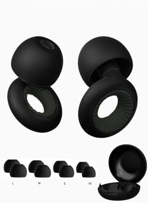 Lullaxx Loop Earplugs for Sleeping, Soft Reusable Hearing Protection in Silicone Ear Plugs with 8 Ear Tips in XS/S/M/L and Storage Case, for Sleep, Noise Sensitivity, Deep Focus, Travel - Black