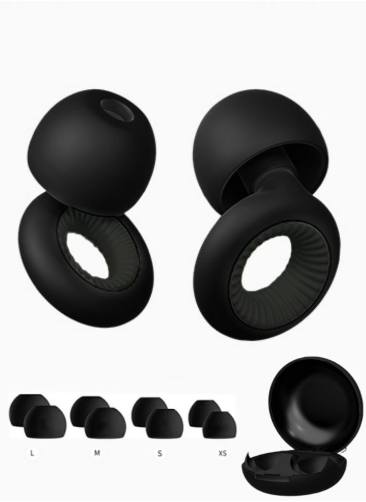 Lullaxx Loop Earplugs for Sleeping, Soft Reusable Hearing Protection in Silicone Ear Plugs with 8 Ear Tips in XS/S/M/L and Storage Case, for Sleep, Noise Sensitivity, Deep Focus, Travel - Black