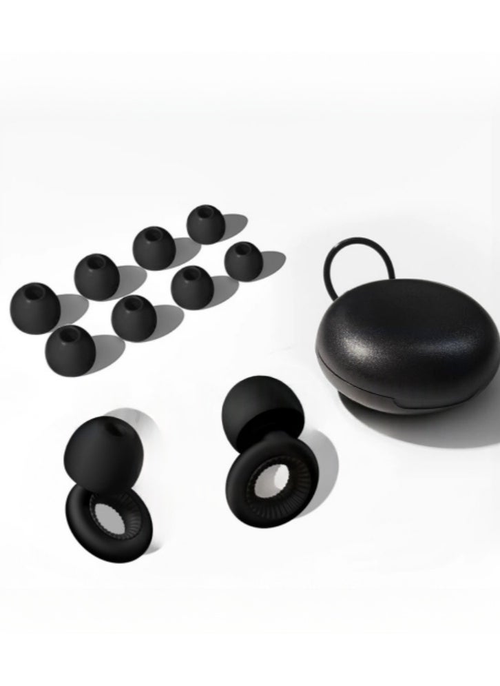 Lullaxx Loop Earplugs for Sleeping, Soft Reusable Hearing Protection in Silicone Ear Plugs with 8 Ear Tips in XS/S/M/L and Storage Case, for Sleep, Noise Sensitivity, Deep Focus, Travel - Black