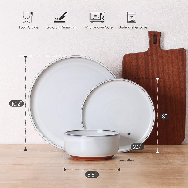 E-far Efar Stoneware Dinnerware Sets for 4 12 Pieces Reactive Glaze Plates and Bowls Sets Elegant Dishes with Rustic Terracotta Clay Base Dishwasher  Microwave Safe Scratch Resistant Glacier White - Image 2