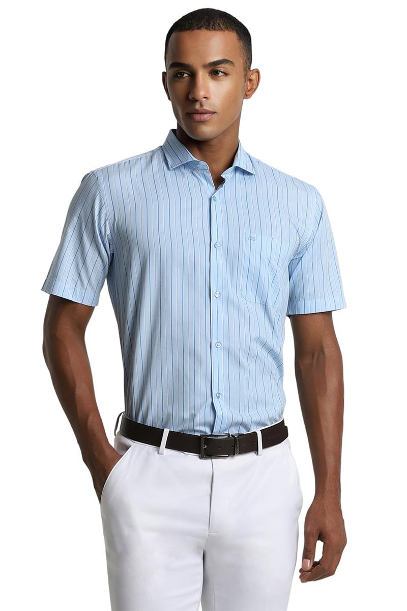 Peter England Men's Polycotton Regular Fit Shirt (PESHWNUPM66336_Blue, 39 - Image 1