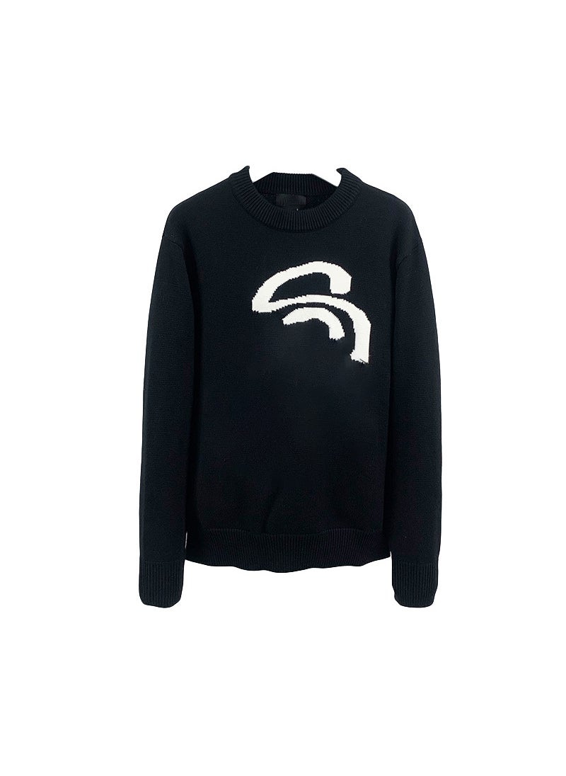 Generic - Thick Vortex Logo Jacquard Knit Sweater Men Winter Black - Image 1