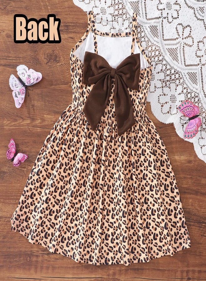NUBEEHOHO Baby Girls Leopard Print Summer Dress Casual Bowknot Vacation Sundress Toddler Sleeveless Holiday Dress 1-7T(1308-2T) - Image 4