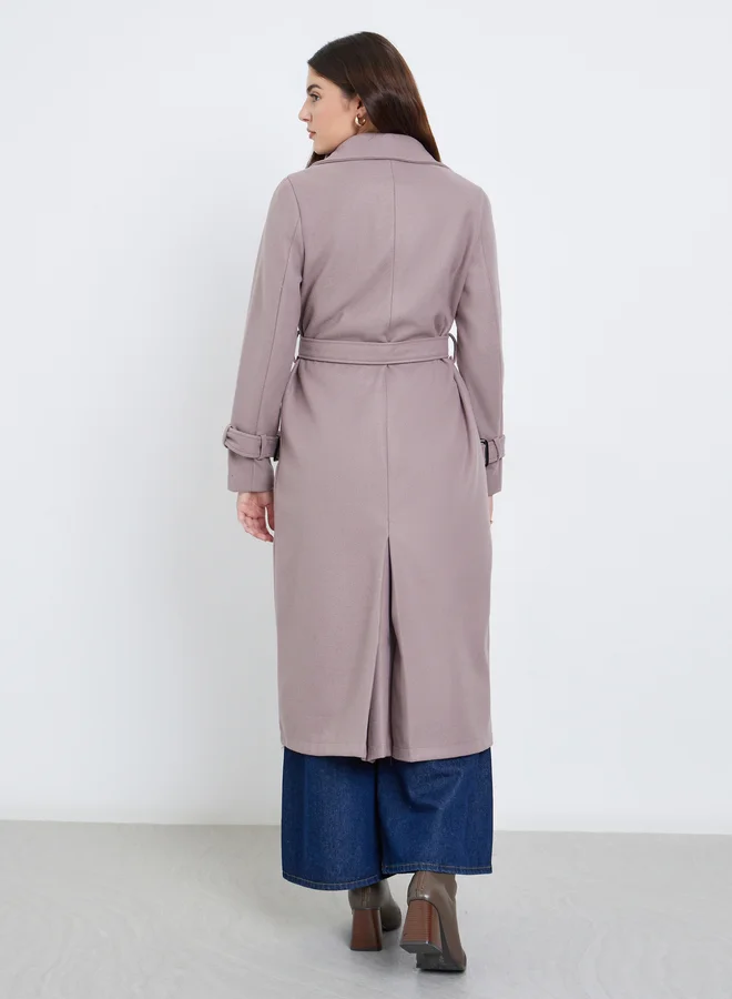 Styli Brown Styli Brown Regular Fit Wool Like Belted Coat for Women | Best Price UAE