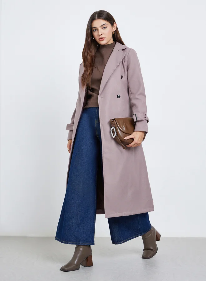 Styli Brown Regular Fit Wool Like Belted Coat