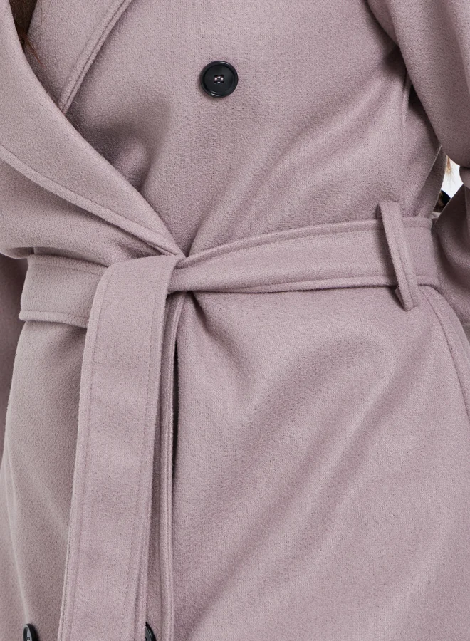 Styli Brown Styli Brown Regular Fit Wool Like Belted Coat for Women | Best Price UAE
