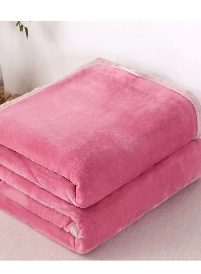 Loquat بطانية فانيلا خفيفة الوزن بلون موحد بأسلوب الحافة، بطانية من المخمل المرجاني، قماش سرير عائلي باللون الوردي