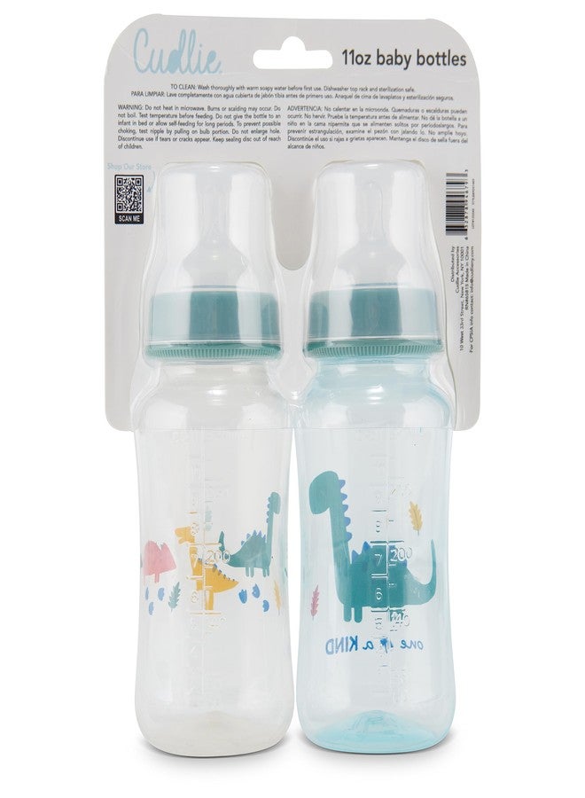 Cudlie Premium 2-Pack Baby Bottles - 11 Ounce, Hourglass Shape, Fun Boys and Girls Prints, Clear Cover - BPA-Free - Image 3
