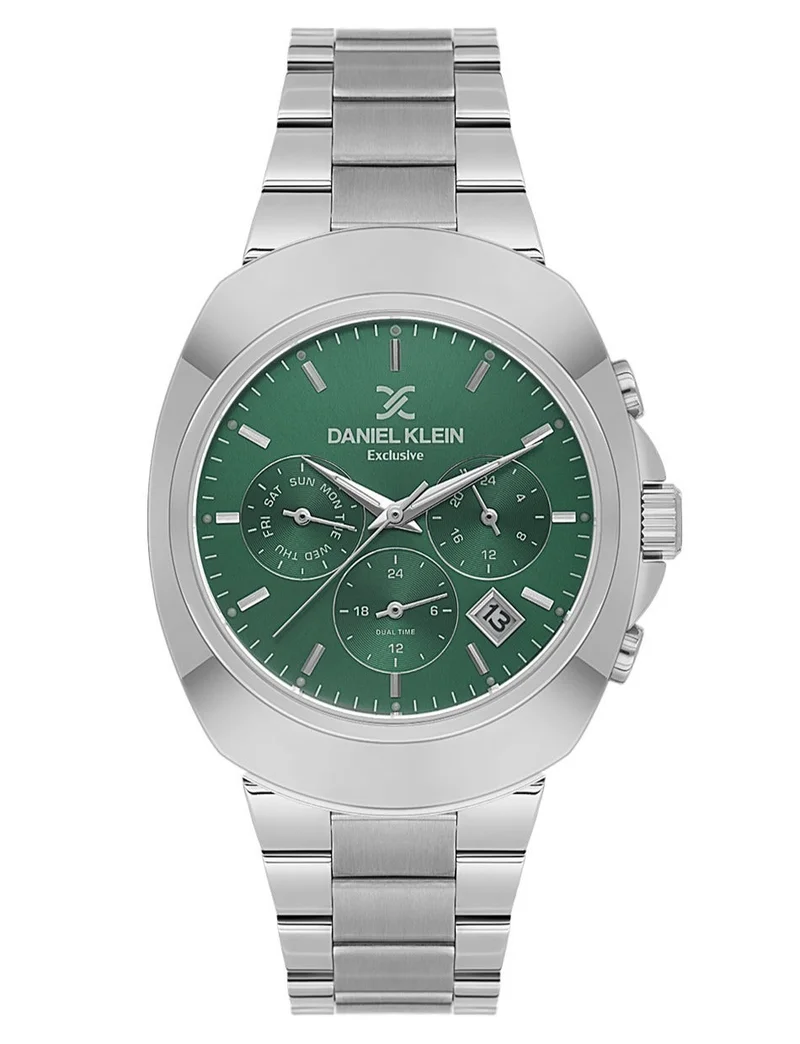 DANIEL KLEIN Men's Stainless Steel Silver Brass Case Analog Dark Green Round Sunray Dial Japanese Quartz Exclusive 50 Meters Water Resistant