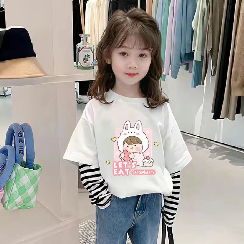 G2039# Girls' Long-Sleeved T-Shirt Spring New Children'S Base Shirt Pure Cotton All-Match Top Girl'S Stripe - Image 4