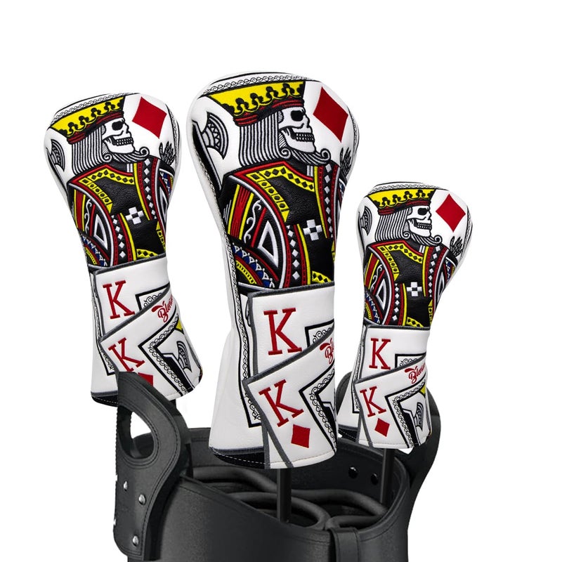 BAIRBRE Golf Club Covers Poker Diamond King Driver Covers Fariway Wood Headcovers 3 Wood Hybrid Head Cover for Most Brands