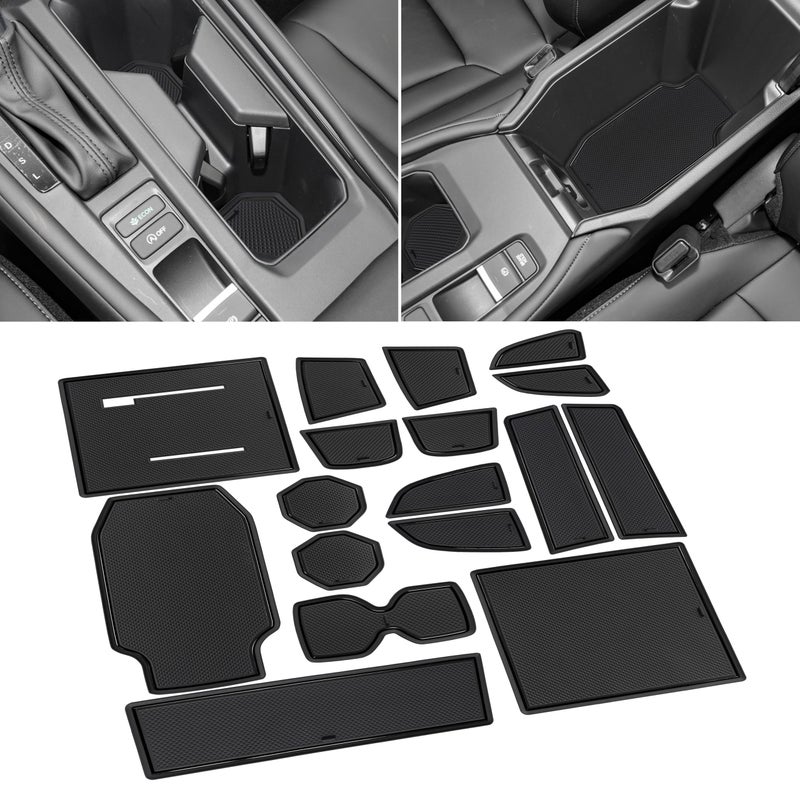SENSHINE Cup Holder Insert for Honda Accord Accessories 2023 2024 2025 Center Console Liner Door Pocket NonSlip Anti Dust Pad Premium Interior 16Pcs Set Black Trim