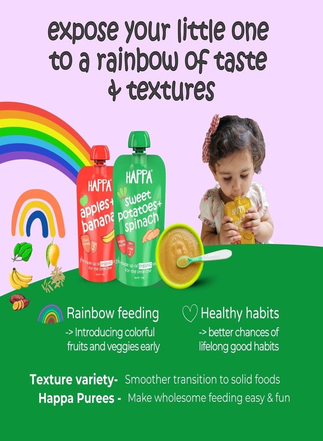Happa Healthy Baby Food Puree Travel Combo | 100% Fruits and Vegetables | No Added Sugar, No Milk Powder, No Preservatives | Stage 2 (6 Months+) | Ready to Eat | Free from Common Allergens | Pack of 4 (100g Each) - Image 3