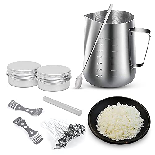AURA DECOR AuraDecor Candle Making Kit Includes 1 Wax Pouring Kettle (800ml),1/2 Kg Soy Wax, 20 Wick (3 inch),1 Glue Stick, 1 Stirring Spoon & 2 Containers & 2 Wick Holders - Image 1