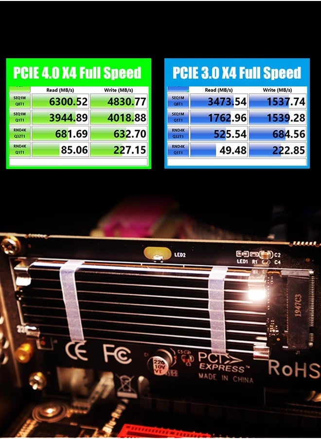 GLOTRENDS - M.2 NVMe to PCIe 4.0 X4 Adapter with M.2 Heatsink for 2230/2242/2260/2280 M.2 NVMe SSD - Image 1