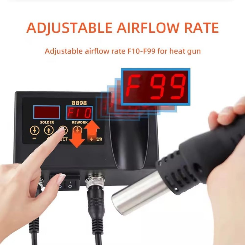 Soldering Iron,Iron Gun, High Quality Soldering Station Dual Screen Led Digital Solder Iron Desoldering Station Bga Rework Solder Station Hot Air Gun + Electric Iron Set (8898 British Soldering Kit) - Image 4