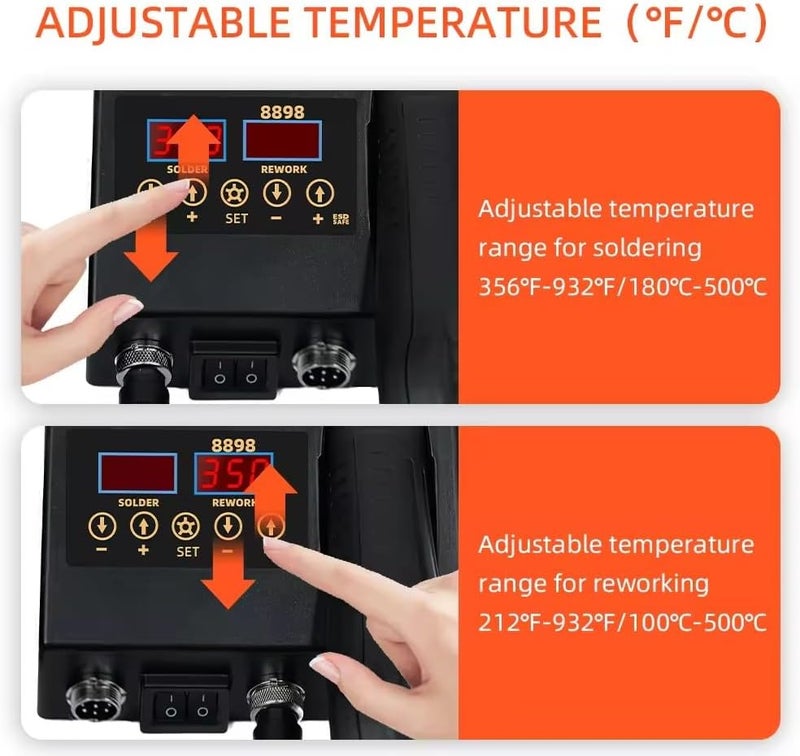 Soldering Iron,Iron Gun, High Quality Soldering Station Dual Screen Led Digital Solder Iron Desoldering Station Bga Rework Solder Station Hot Air Gun + Electric Iron Set (8898 British Soldering Kit) - Image 3