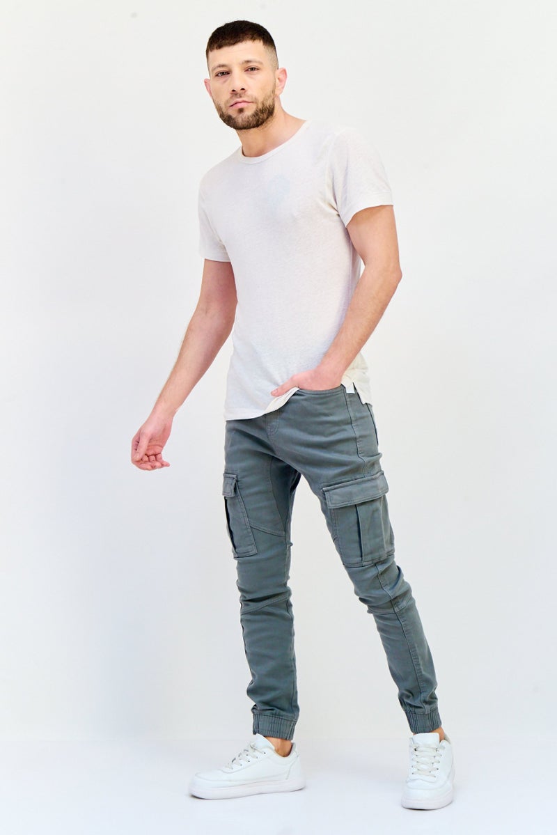 Celio Men Regular Fit Plain Cargo Pants, Grey - Image 4