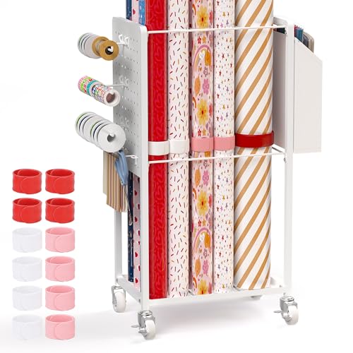 Sunnacate Gift Wrapping Station with 12PCS Slap Bands, Rolling Wrapping Paper Cart Station Organizer Gift Wrap Storage, Ribbon Holder Rack, Craft Organizers and Storage Christmas - Image 1