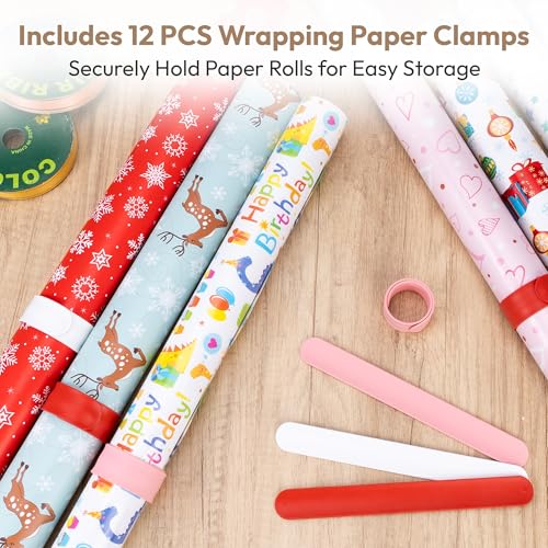 Sunnacate Gift Wrapping Station with 12PCS Slap Bands, Rolling Wrapping Paper Cart Station Organizer Gift Wrap Storage, Ribbon Holder Rack, Craft Organizers and Storage Christmas - Image 3