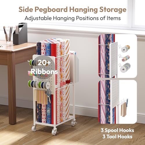 Sunnacate Gift Wrapping Station with 12PCS Slap Bands, Rolling Wrapping Paper Cart Station Organizer Gift Wrap Storage, Ribbon Holder Rack, Craft Organizers and Storage Christmas - Image 4
