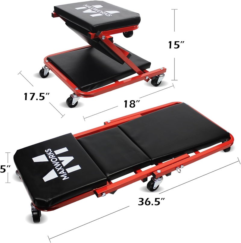 MaxWorks 50873 2 in 1 Mechanic Creeper - 36" Z-Creeper Seat with 300 lbs Capacity - Image 3