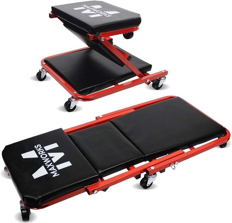 MaxWorks 50873 2 in 1 Mechanic Creeper - 36" Z-Creeper Seat with 300 lbs Capacity - Image 1