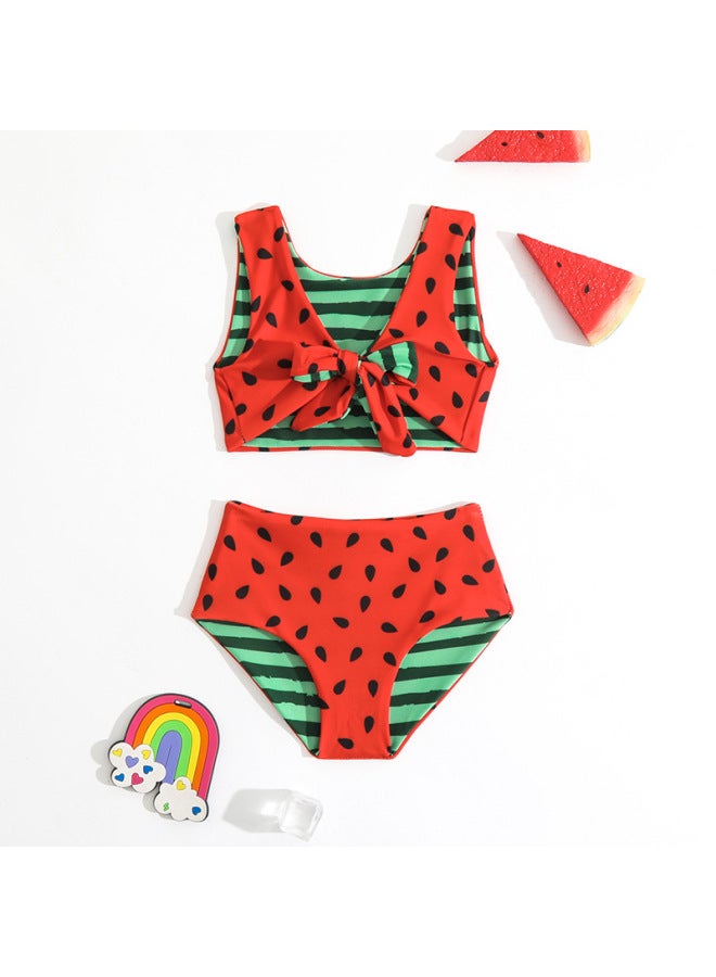 Loquat Children's Swimsuit Suit 2023 Girls Split Two-sided Swimsuit Direct Supply Can Be Distributed-Color:Watermelon Double-Face Printed Swimsuit-Red- - Image 1
