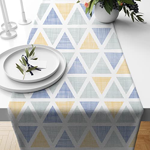 BRICK HOME Multi Triangle Printed Poly Cotton 4 Seater Table Runner and Bed Runner (13 X 60 Inches) - Image 1