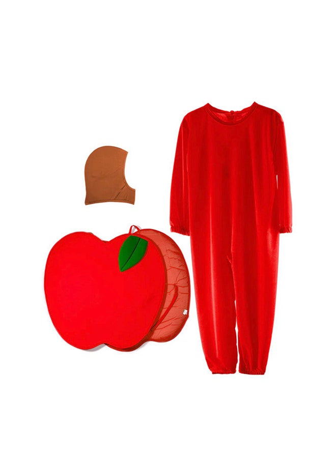 Toy Land Kids Apple Fruit Costume Set with Hood – Food Theme Fancy Dress Outfit for Boys & Girls of age 8 to 9 years - Image 1