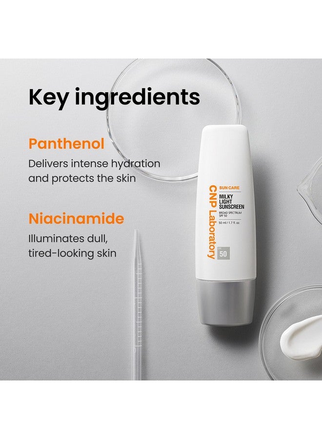 سي إن بي واقي الشمس اليومي ميلكي لايت من سي إن بي (1.7 أونصة سائلة) - حماية واسعة الطيف من الأشعة فوق البنفسجية بعامل حماية 50 مع النياسيناميد، للوجه والجسم، لا يترك بقعًا بيضاء، سريع الامتصاص، غير دهني، هدايا للنساء - Image 5