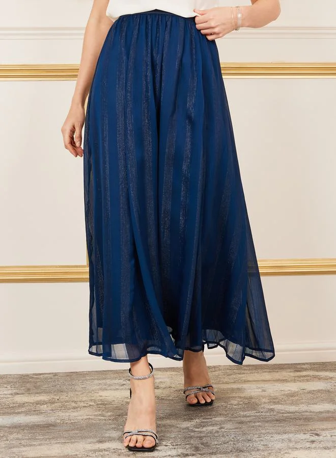 Styli Striped Shimmer A-Line Maxi Skirt