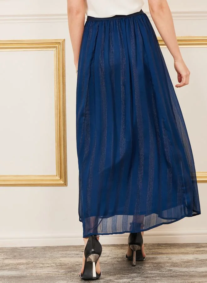Styli Striped Shimmer A-Line Maxi Skirt