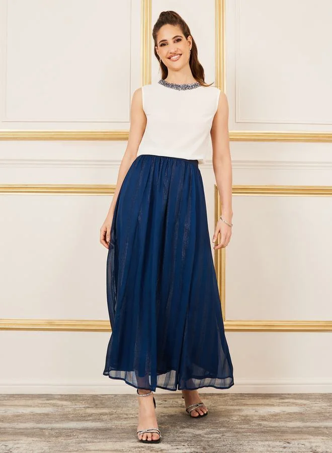 Styli Striped Shimmer A-Line Maxi Skirt