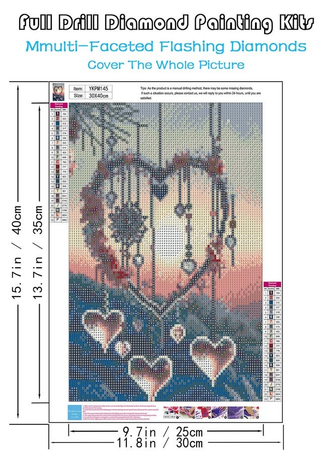 KINPLUB 5D Diamond Painting Kits for Adults, Love Heart Dream Catcher Diamond Art Kits for Adults Beginners, DIY Full Drill Round Diamond Dots, Home Wall Decor 12x16 Inch - Image 3