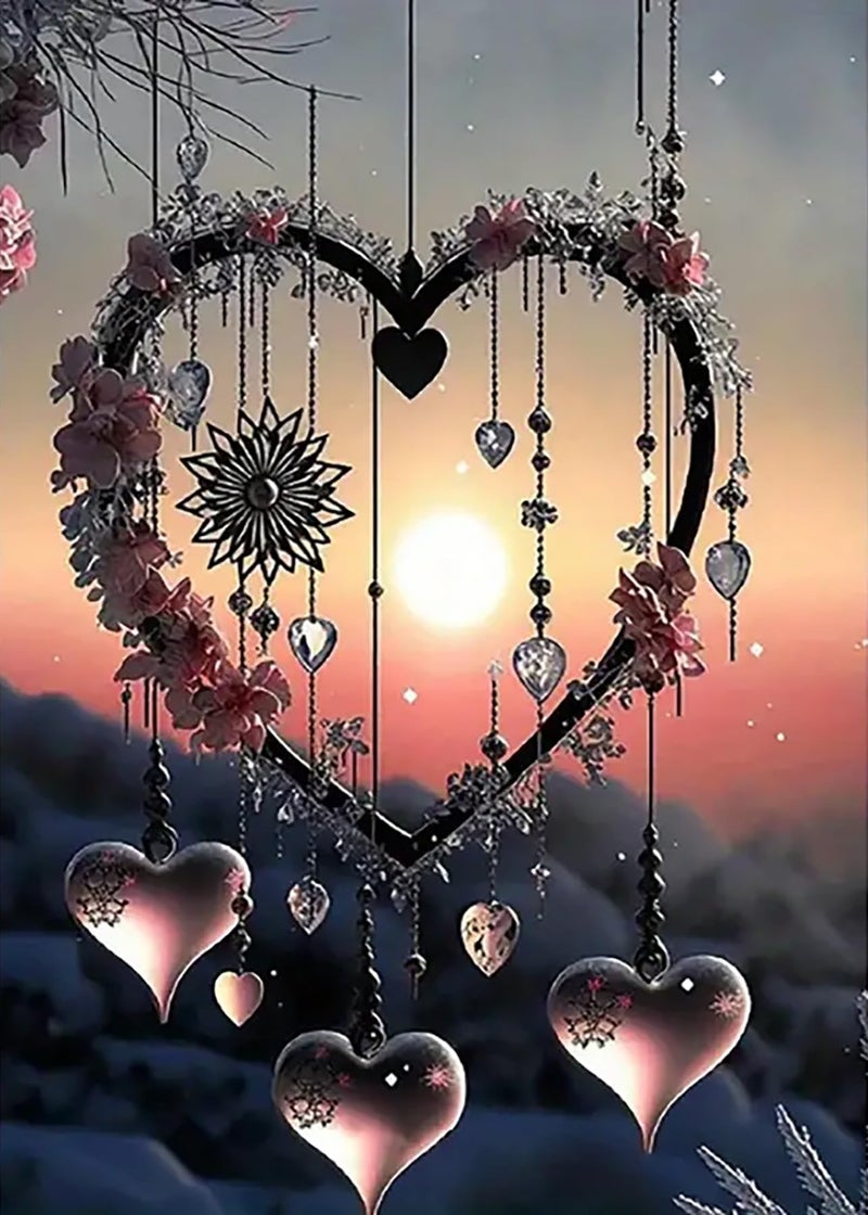 KINPLUB 5D Diamond Painting Kits for Adults, Love Heart Dream Catcher Diamond Art Kits for Adults Beginners, DIY Full Drill Round Diamond Dots, Home Wall Decor 12x16 Inch - Image 1