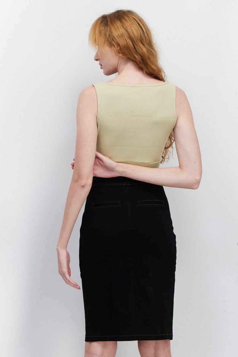 NA-KD Women Scoop Neck Sleeveless Textured Crop Top, Khaki  - Image 2