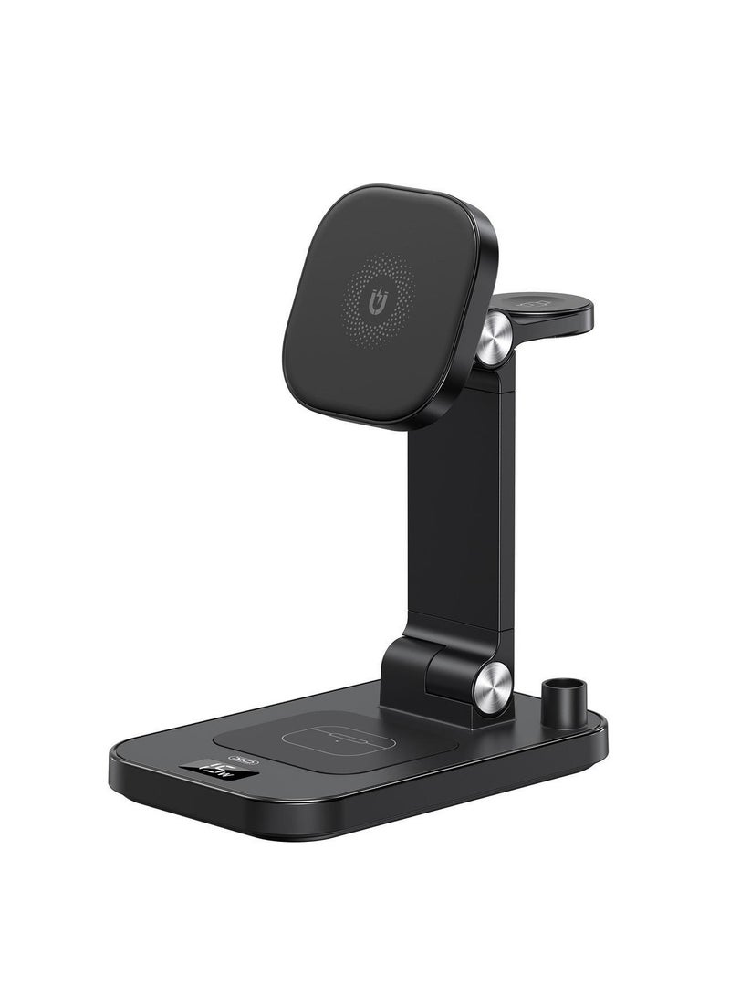 XO حامل شاحن INET بشاشة رقمية مغناطيسية 4 في 1 (هاتف محمول 15 واط / سماعة رأس 5 واط / ساعة 2.5 واط / قلم سعوي 2 واط) - Image 2