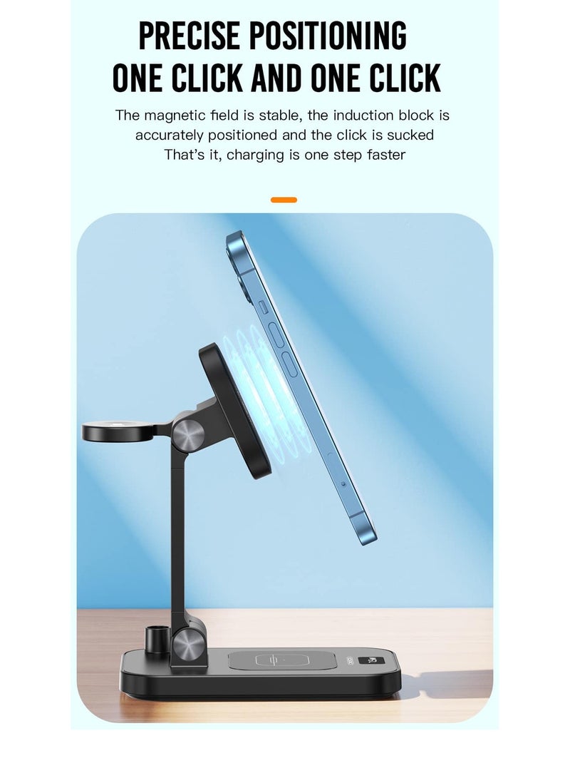 XO حامل شاحن INET بشاشة رقمية مغناطيسية 4 في 1 (هاتف محمول 15 واط / سماعة رأس 5 واط / ساعة 2.5 واط / قلم سعوي 2 واط) - Image 5