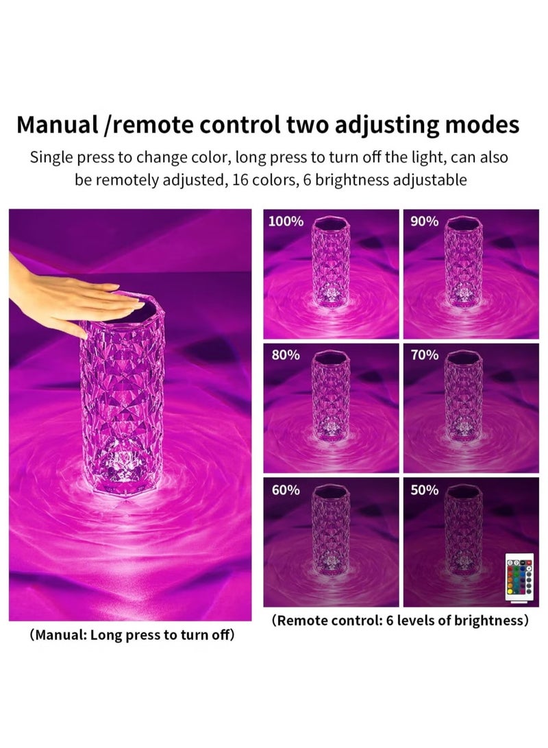 Raxoom Crystal Table Lamp Rose Lamp, 16 Colors Changing, RGB Touch Lamp with Remote Control, USB-C Rechargeable, Romantic Rose Diamond Table Lamps for Living Room Bedroom - Image 2