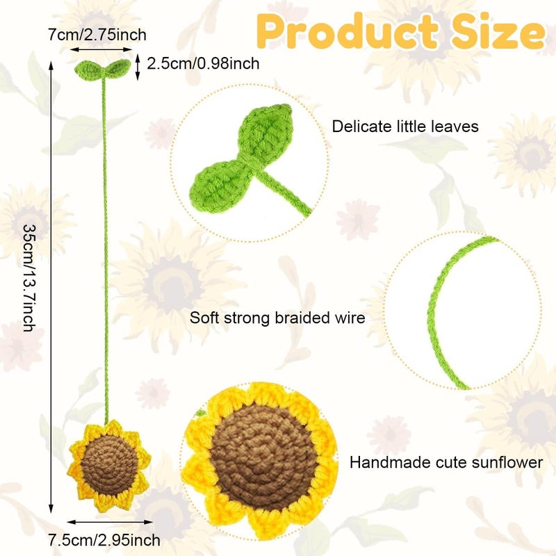 STHIRA® 2Pcs Crochet Sunflower Car Mirror Hanging Cheerful Handcrafted Sunflower Crochet Charms for Car Interior Decoration Accessories, Rear View Mirror Hanging, Bag, Room Wall Decor, Bag Charms - Image 2